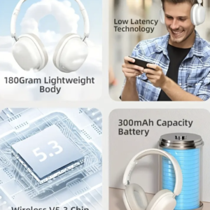 Wireless Over-Ear Bluetooth Headphones – 15hr Playtime, Deep Bass, Foldable Design and Built-In Mic